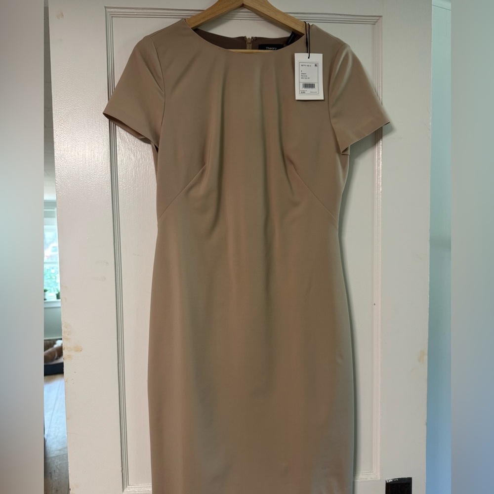 Theory Tan Pleated Sheath Dress for Work